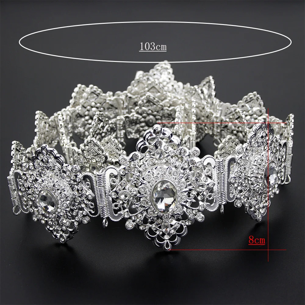 Sunspice Chic Silver Color Moroccan Belt for Women Algerian Moroccan Bridal Wedding Jewelry Caftan Belt Crystal Chain Adjustable 241019