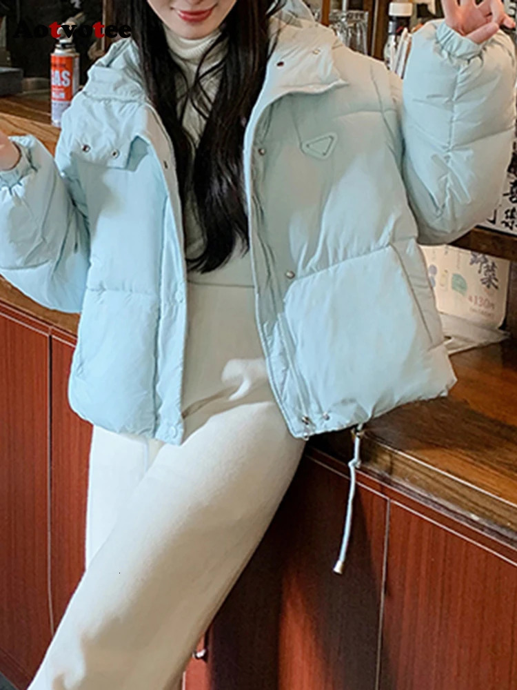 Aotvotee Winter Coat Women Parkas Cropped Hooded Casual Loose Thicken Warm Jacket Korean Fall Down Cotton Fashion 241007