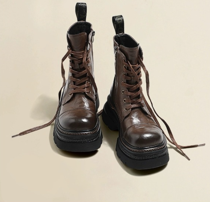 Stylish Women's Fashion Boots: Thick Sole Height-Enhancing Winter Footwear in Triple Black and Brown 8233