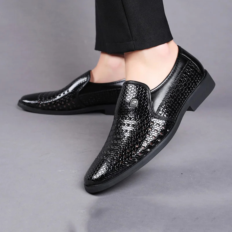Soft soled Mens Sandals Leather Shoes Mens Business Hollow Dresses and Elderly Dad Shoes for Spring 241019