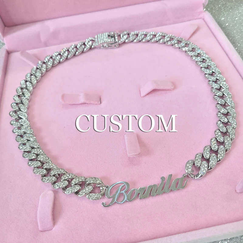 Grandbling Stainless Steel Customized Name Necklace with 12 MM Cuban Chain Personalized Word Choker Pendant Birthday Gift 241019