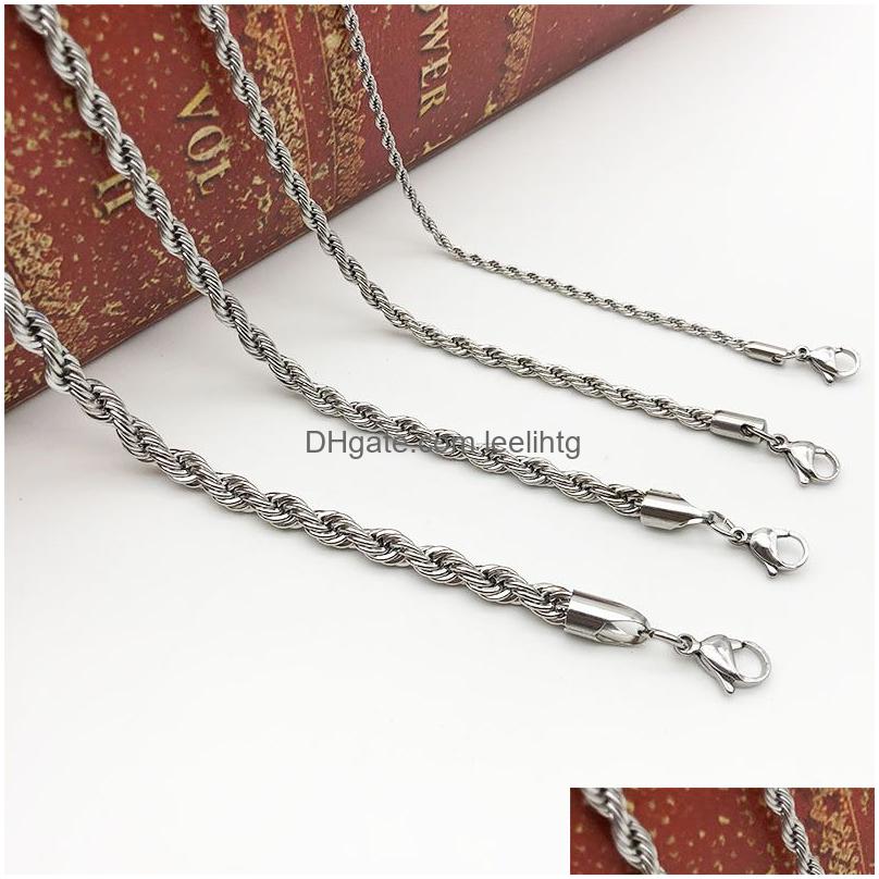 Stainless Steel Rope Chain Necklace 25Mm Never Fade Waterproof Choker Men Women Twist Hip Hop 316L Silver Gifts 1824 Inches Drop Deli Otj1A