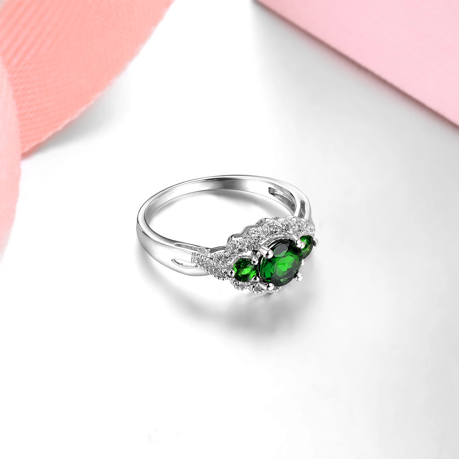 Stock Clearance Natural Chrome Diopside 925 Sterling Silver Ring Genuine Gemstone Special Style Fine Jewelry for Wedding 241010