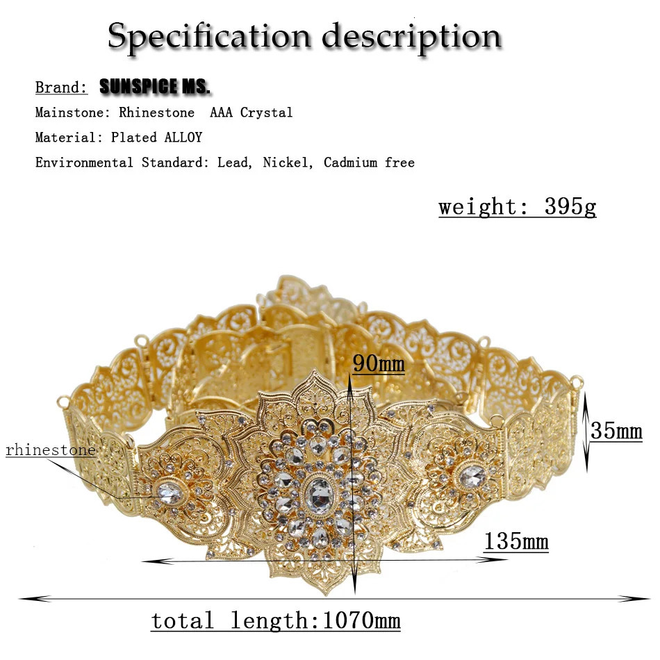 Poyasa European Womens Dress Belt Moroccan Caftan Belt Gold Silver Arab Bridal Wedding Jewelry Crystal Body Chain 241019