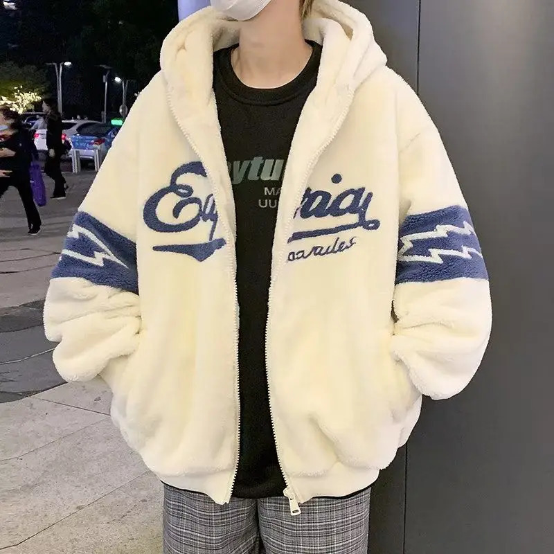 lamb fleece jacket men autumn and winter large size fleece padded couple trendy ins loose lamb wool jacket 241009