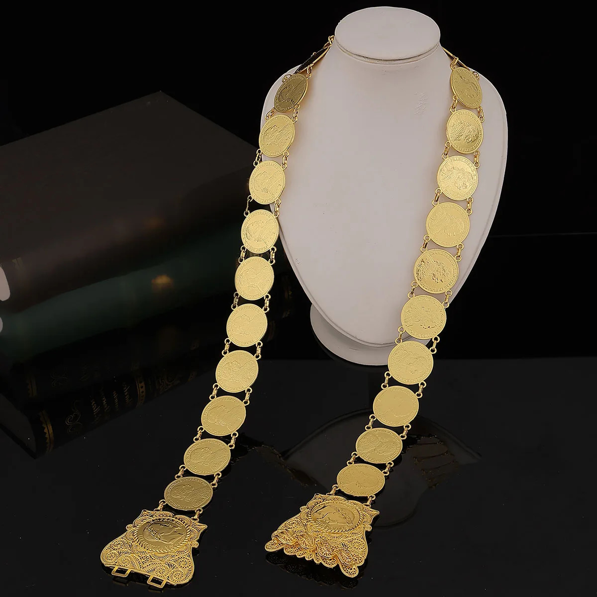 Arab gold bridal dress with French head coin abdominal body chain Algerian traditional holiday jewelry 241019