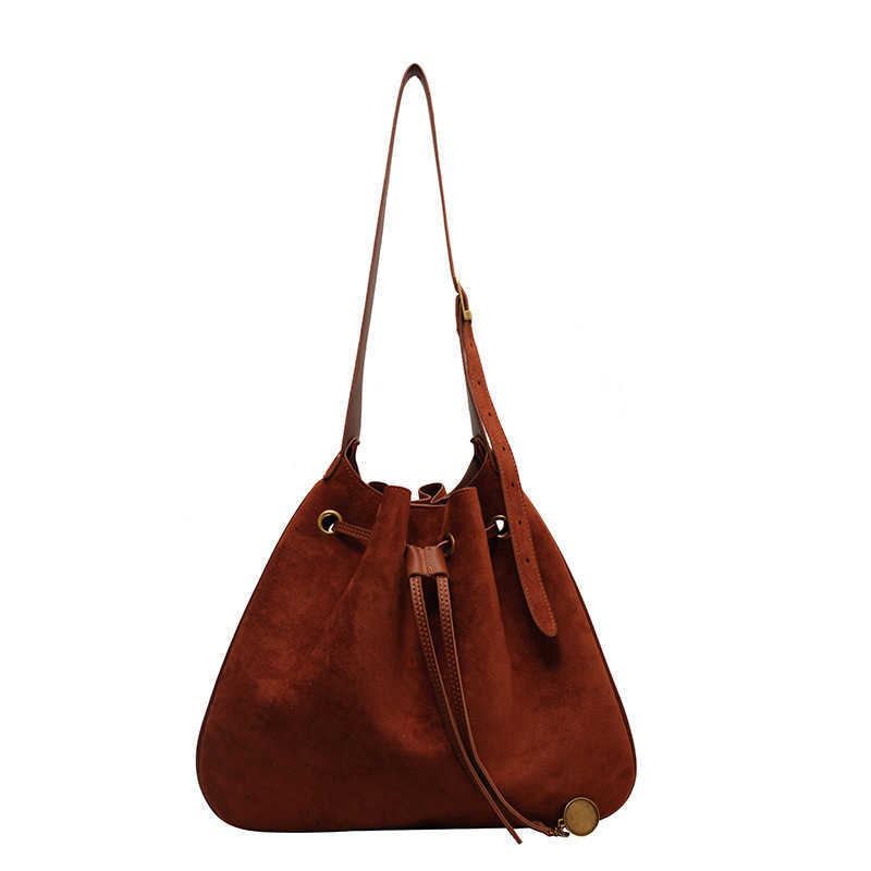 CMM Melad Suede Bucket Bag for Women New Large Capacity Fashion Shoulder Bag Drawstring Bucket Bag Trend
