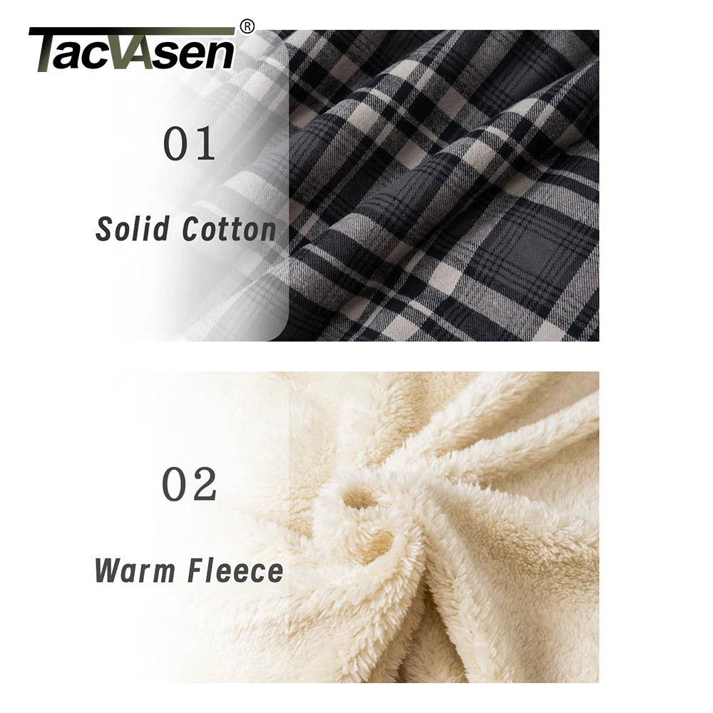TACVASEN thick warm flannel hooded jacket mens Sherpa wool lining winter coat button casual plain jacket with 5 pockets 241007