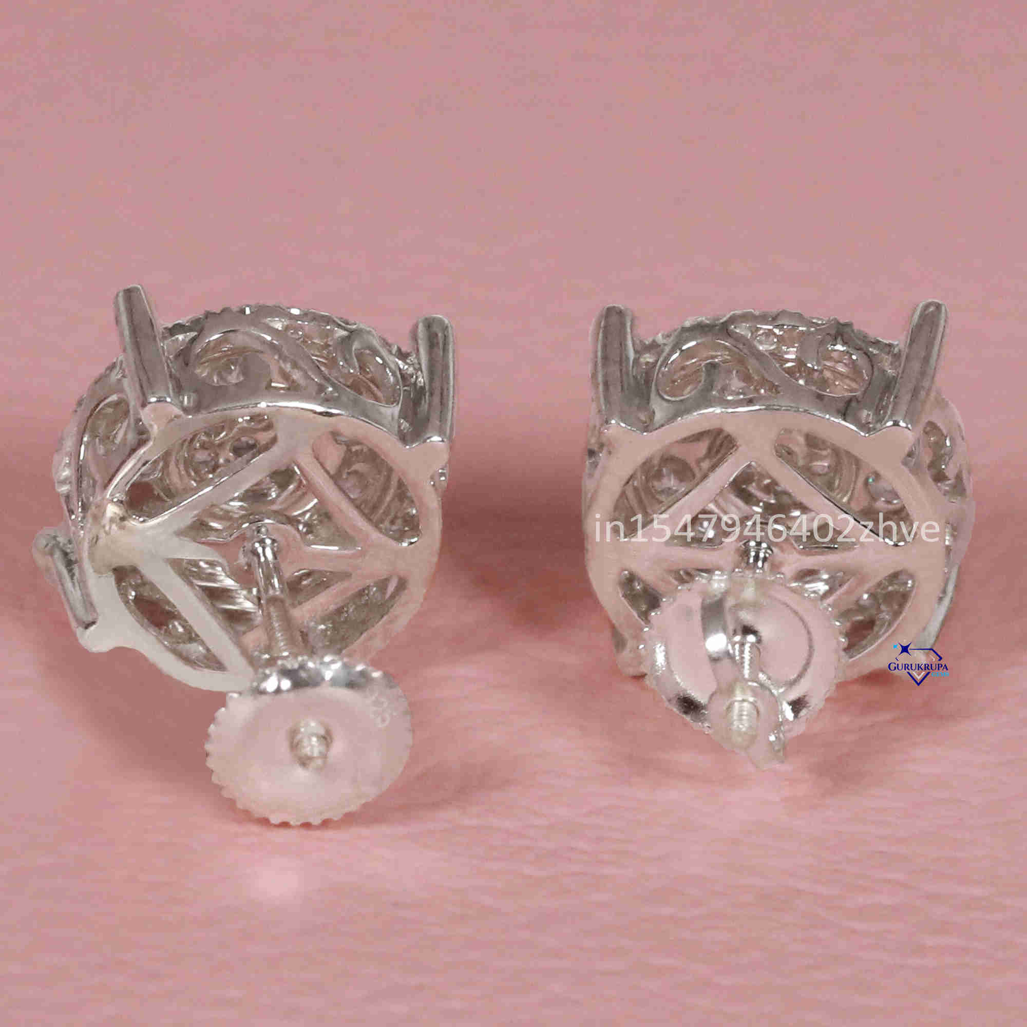 Charming 14 Kt white gold with round brilliant cut moissanite diamond handmade earrings for women with fancy look