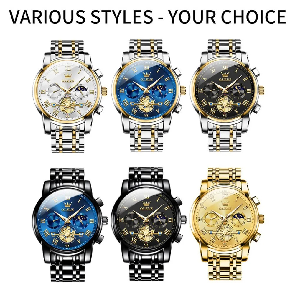 OLEVS top mens watch classic Roman dial mens watch original quartz waterproof luminous chronograph 241019