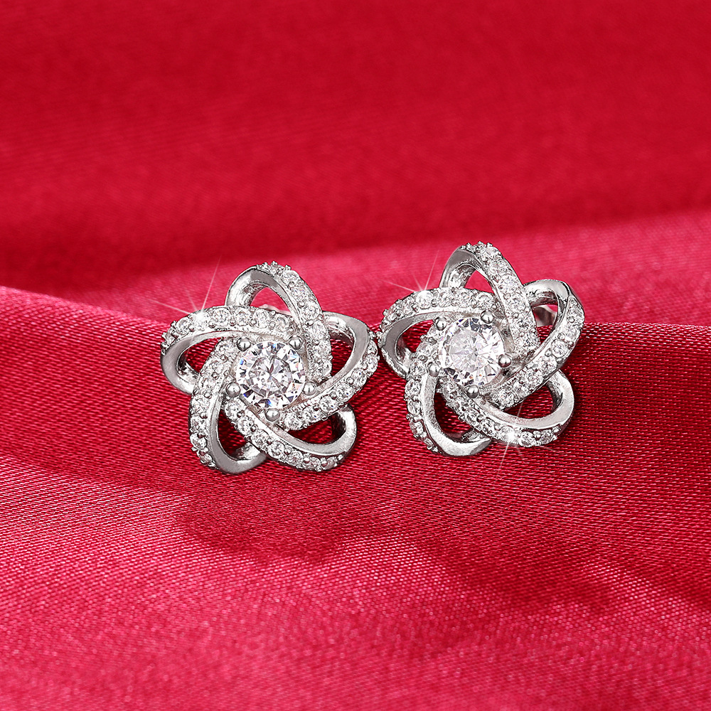 Classic Cross Pentagram Diamond Earrings Women's 925 Sterling Silver Flower Hollow Wrap Crystal Stud Designer White Gold Stud Earrings Wedding Je