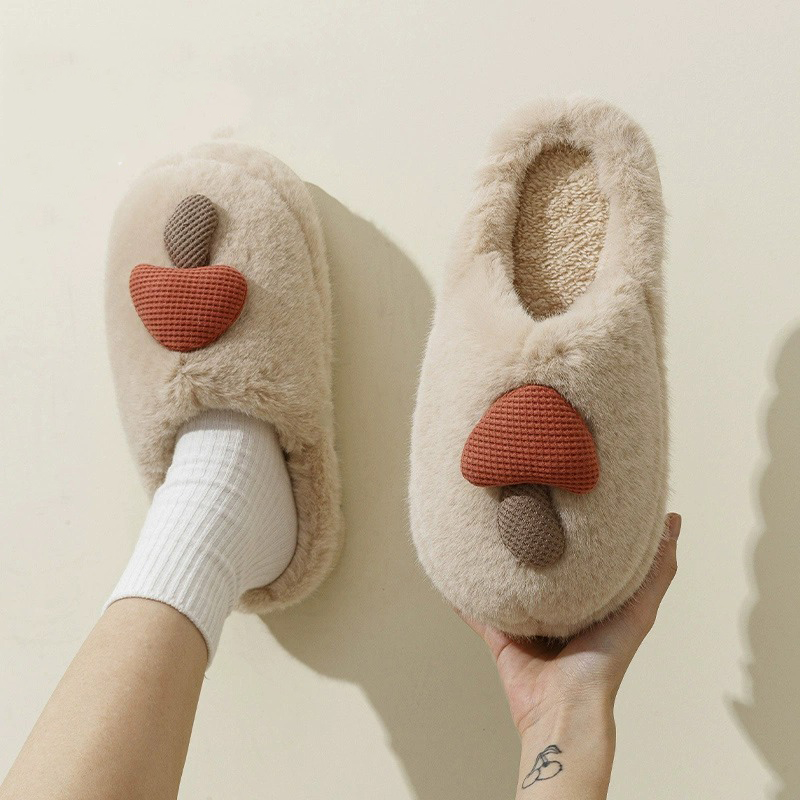 2024 New Winter Cute Mushroom Plush Warm and Anti slip Thick Bottom Indoor Cotton Slippers for Men and Women