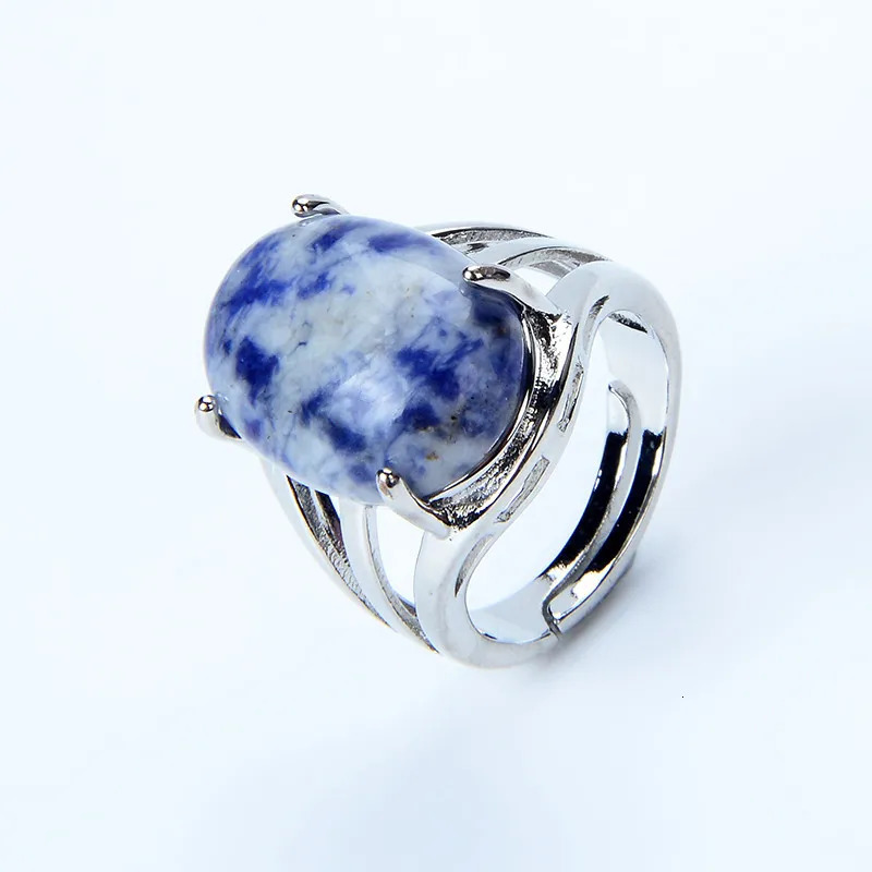 Women Fashion Ring Natural Stone Pink Quartz Purple Crystal Lapis Opening Rings Opal Oval Bead Adjustable Size Party Jewelry 241010
