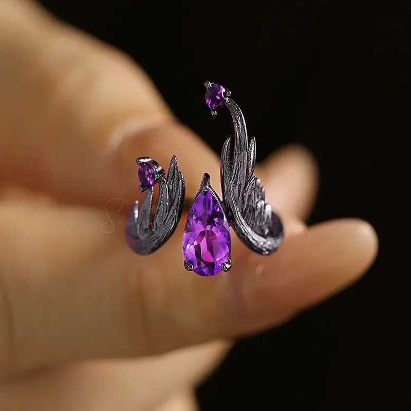 New Retro Punk Style Purple Zircon Elf Ring Personalized Open Ring Fashion Cool Jewelry Womens Holiday Gift Y241019