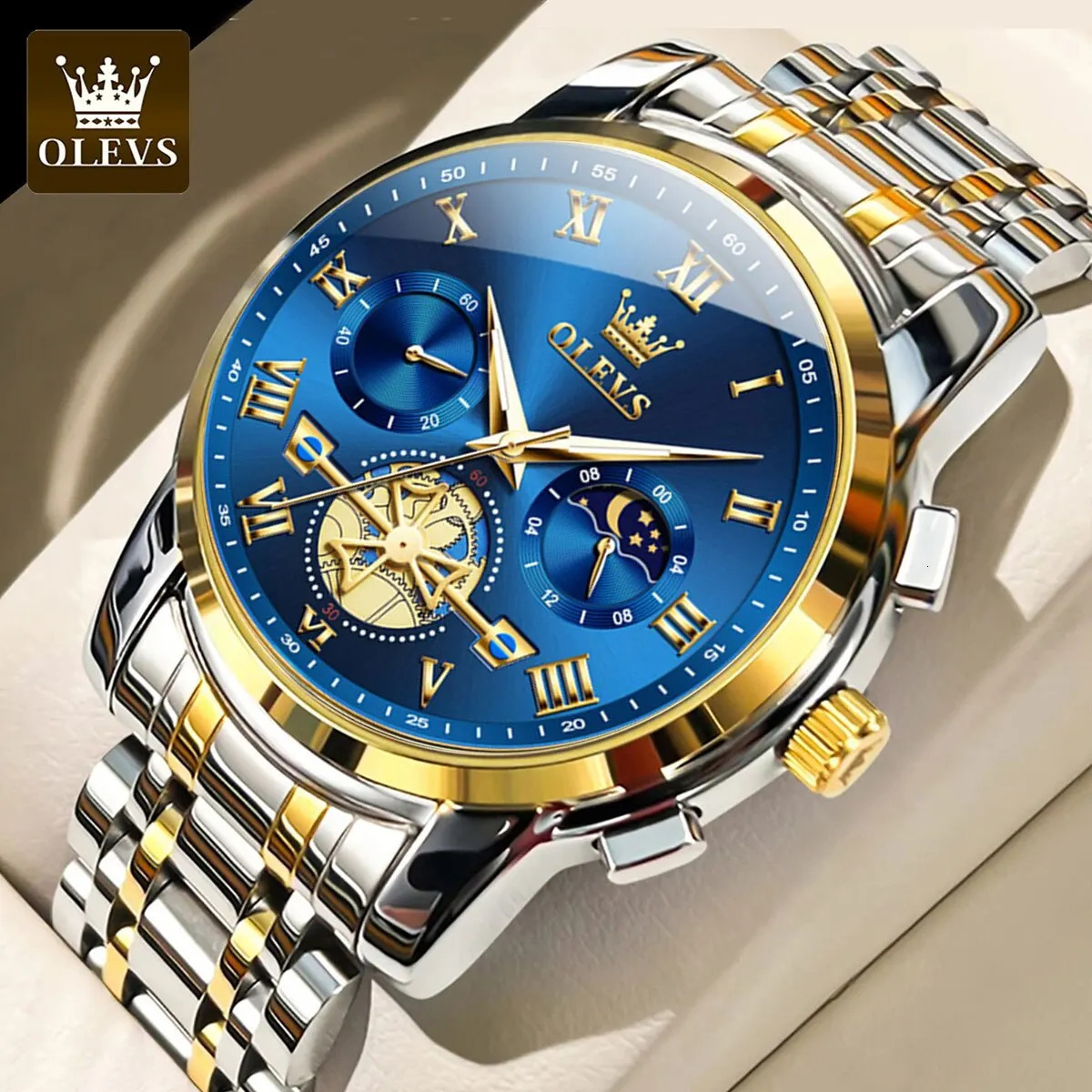 OLEVS top mens watch classic Roman dial mens watch original quartz waterproof luminous chronograph 241019