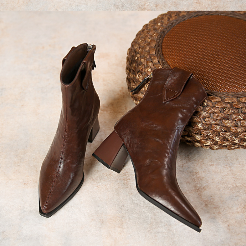 Women Fashion Shoes Trendy Boots Pointed Toe High Heel Stylish Design Plus Size Comfort Versatile Triple Black Brown fashion