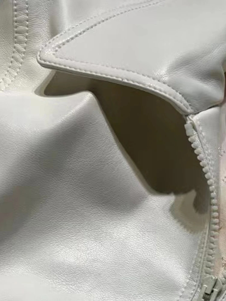 Compound Lambskin Modal Lined Collar Zipper Leather Short Coat Autumn Womens Full Match Bicycle Jacket 241019