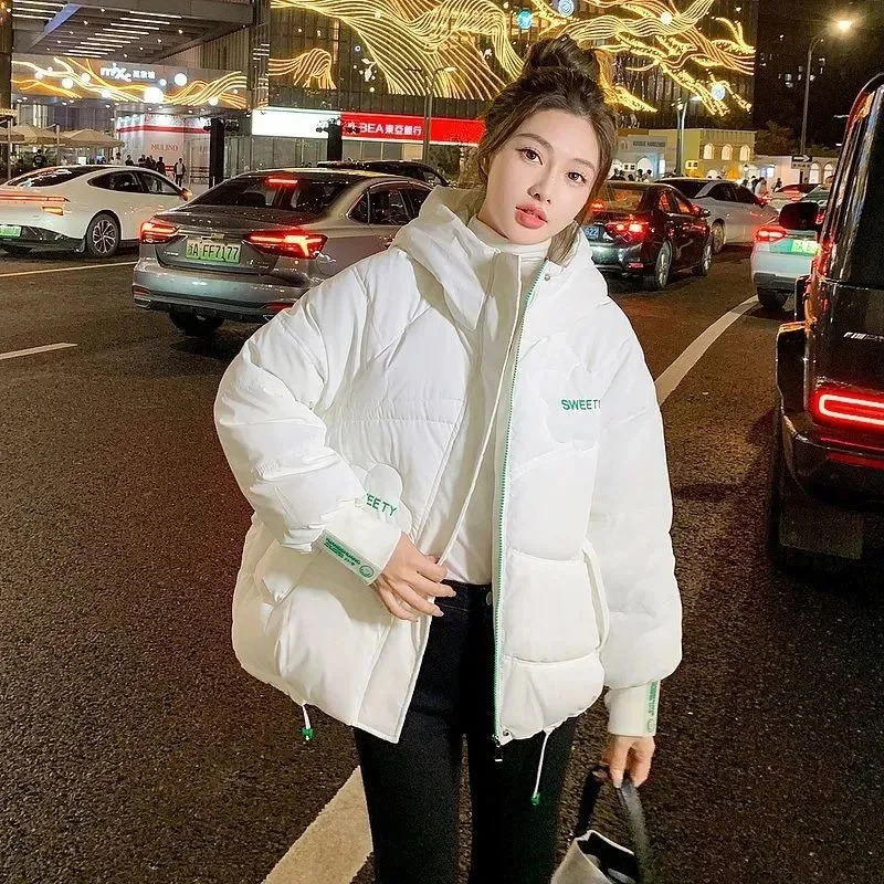 2024 Winter Jacket Women Puffer Warm Parkas Long Sleeve Female Casual Down Cotton Padded Short Hooded Outwear Ladies 241007