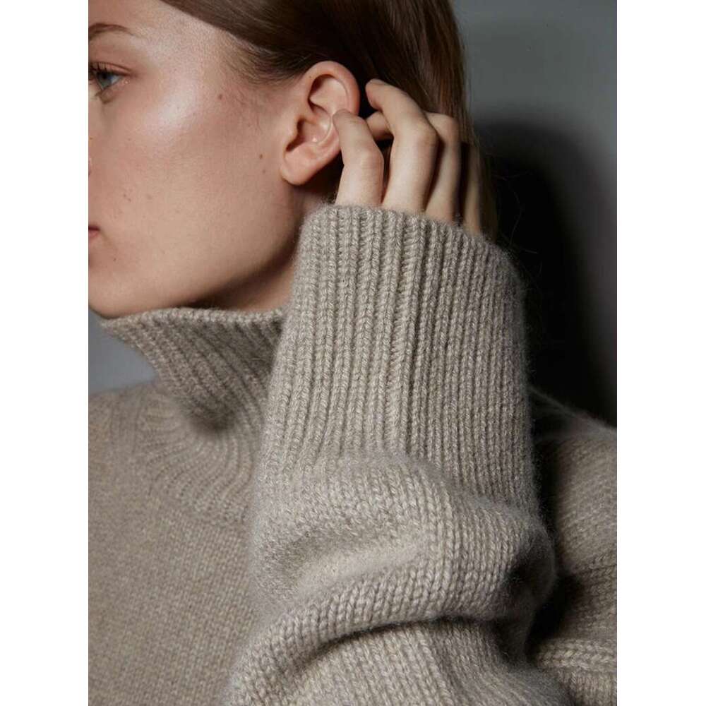 European Turtleneck 100% Pure Cashmere Women's Thick Loose And Lazy Style Bottom Knit Silhouette Sweater