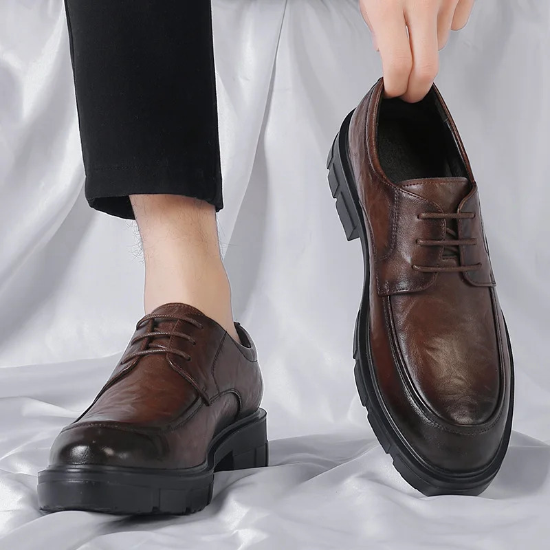 5 8 10 cm high heels mens fashion casual denim leather mens dress shoes UK breathable groom platform wedding shoes mens 241019