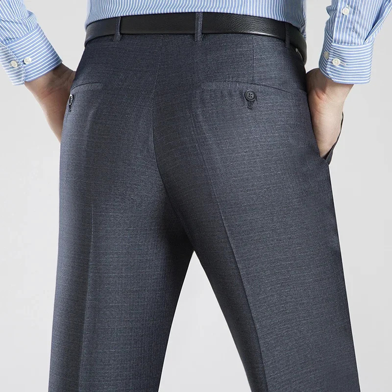 Summer Business Thin Suit Pants For Men Size 29-56 Spring Autumn Male Formal Solid Silk Long Dress Pants Baggy Office Trousers 241010