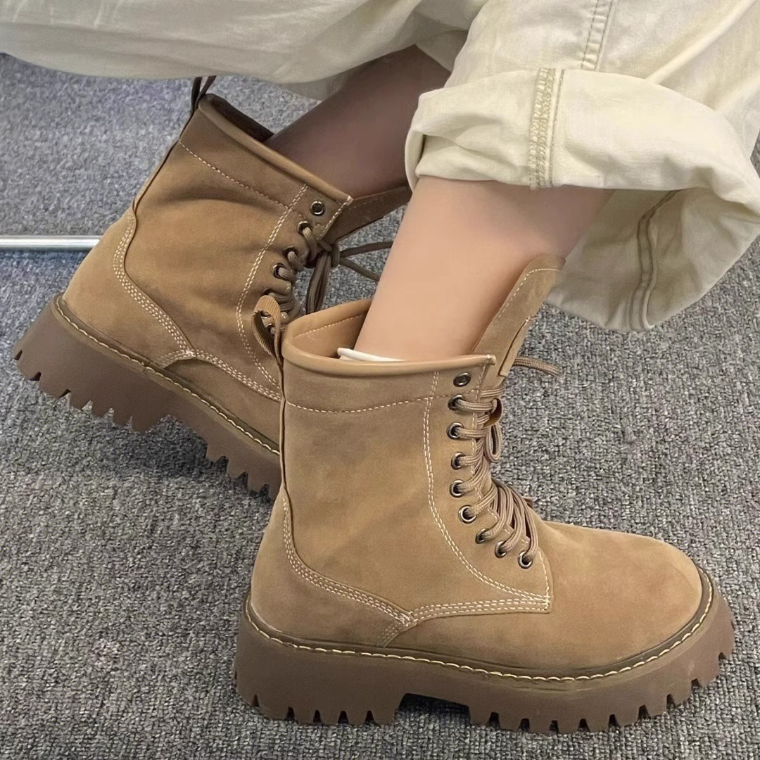 Women Fashion Boots Thick Sole Increase Height Versatile Winter Trendy Design Simple Casual Style Triple Khaki Free shipping