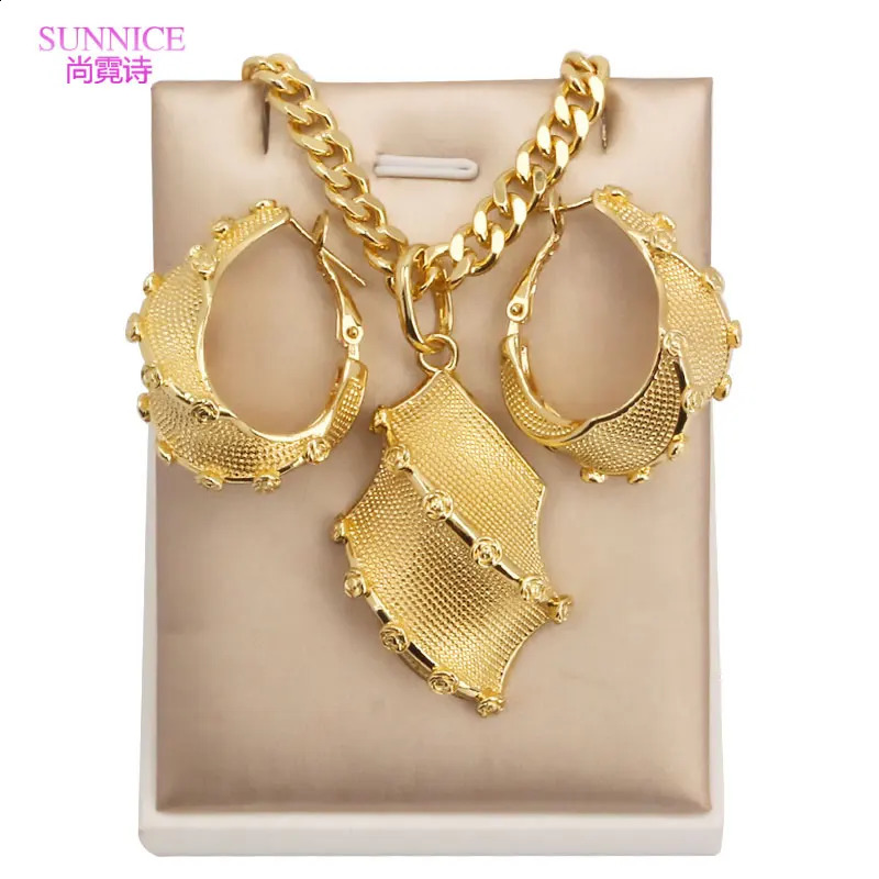 Dubai 18k Gold Plated Women Jewelry Sets Hoop Earrings Necklace Bridal Jewellery Wedding Party 241019