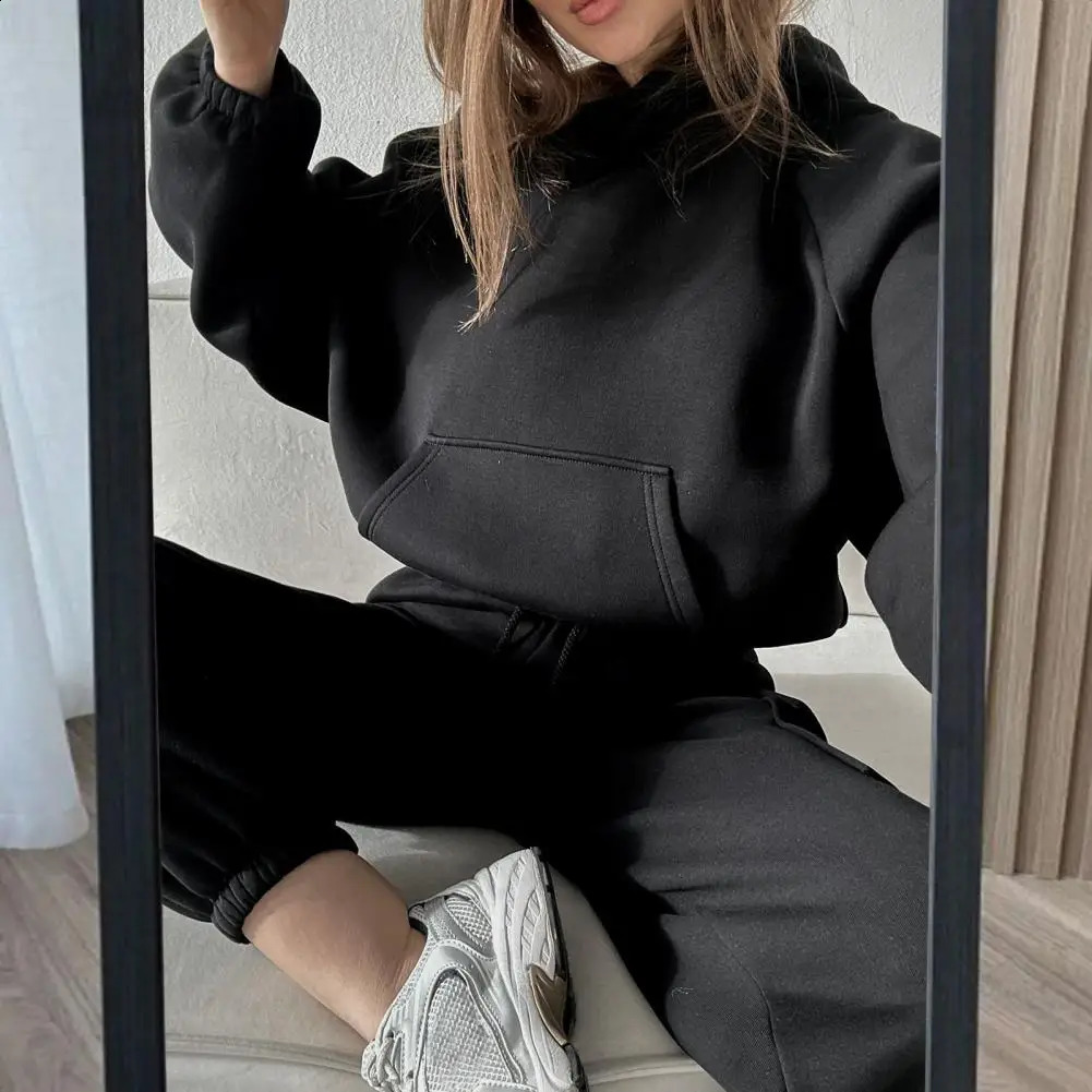 Women Loungewear Set Womens Hooded Sport Fitness Tracksuit Set with Elastic Cuff Hoodie High Waist Ankle-banded for Active 241010