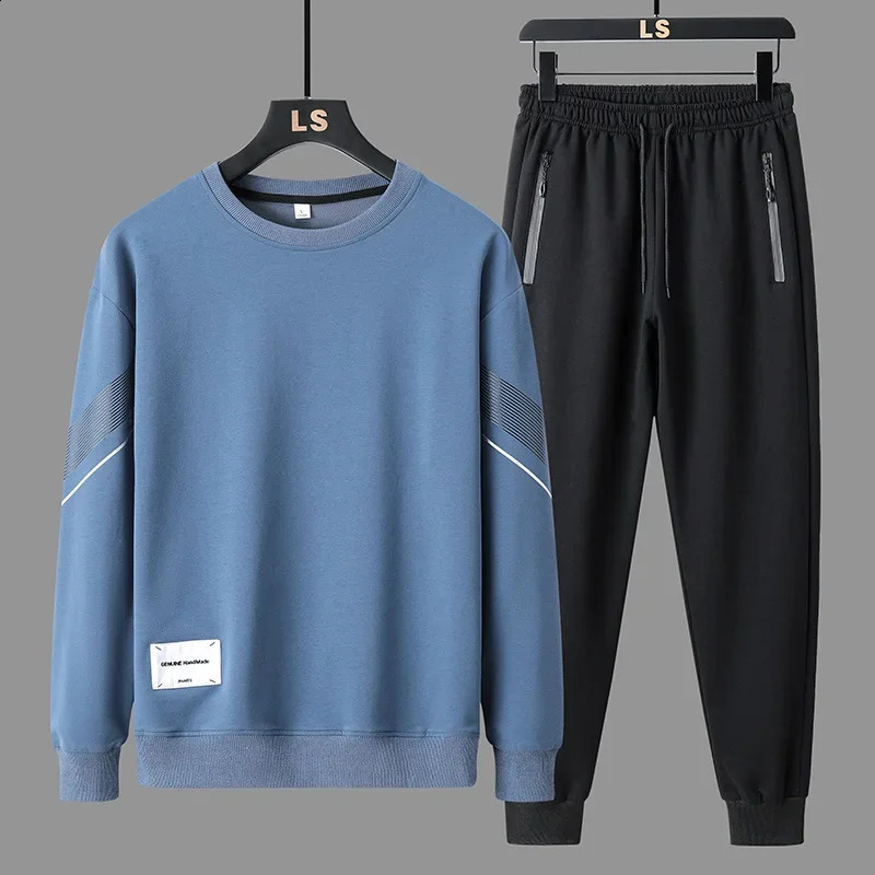 Spring Autumn Mens Casual Sports Suit Round Neck Sweatshirt Long Sleeves Pants One Whole Set Clothing Fashion 241017