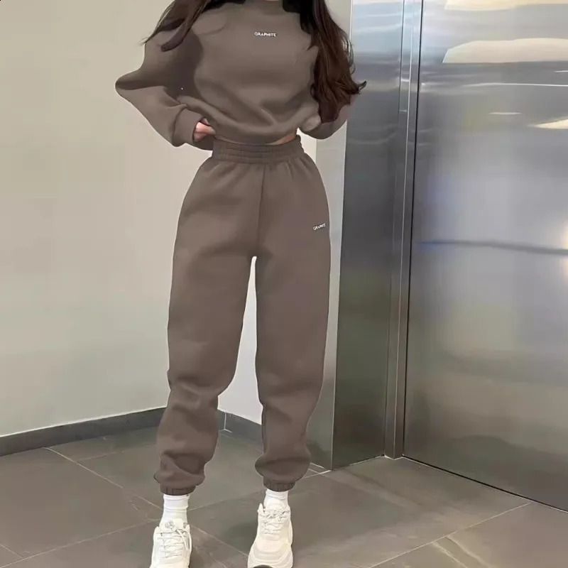 Autumn and Winter Casual Sports Womens Fashion Solid Simple Warm Pants Hoodie Womens 2-piece Set Hoodie 241009