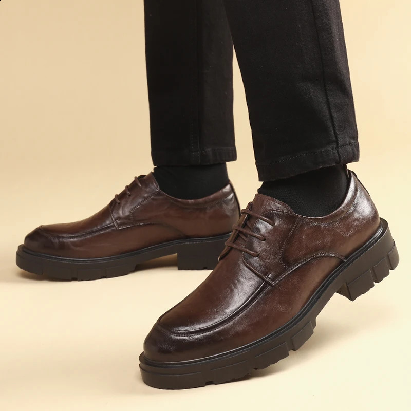 Mens dress elevator shoe platform breathable elevator casual business leather high heels 5/8/10CM high mens shoes 241019