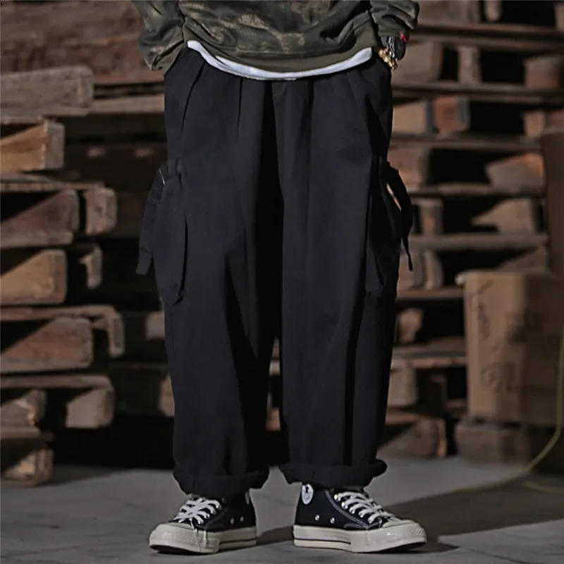 Multi Pocket Cargo Pants Mens Work Pants Safari Style Casual Wide Leg Pants Men Solid Color Baggy Trousers 241010