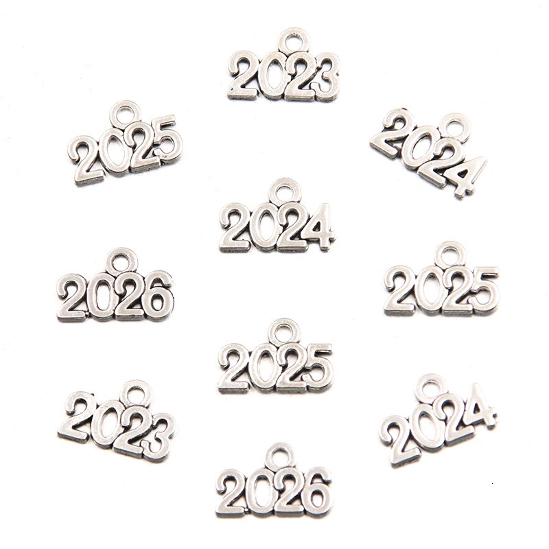 60PCS 1014mm Metal Alloy Po Color Years Charms 2023 2024 2025 2026 Pendant For Jewelry Making DIY Handmade Craft 241010