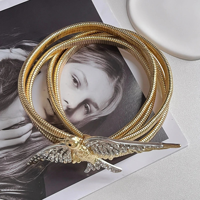 belt metal elastic bird waist chain gold striped animal shaped inlaid decorative belt for women 241019