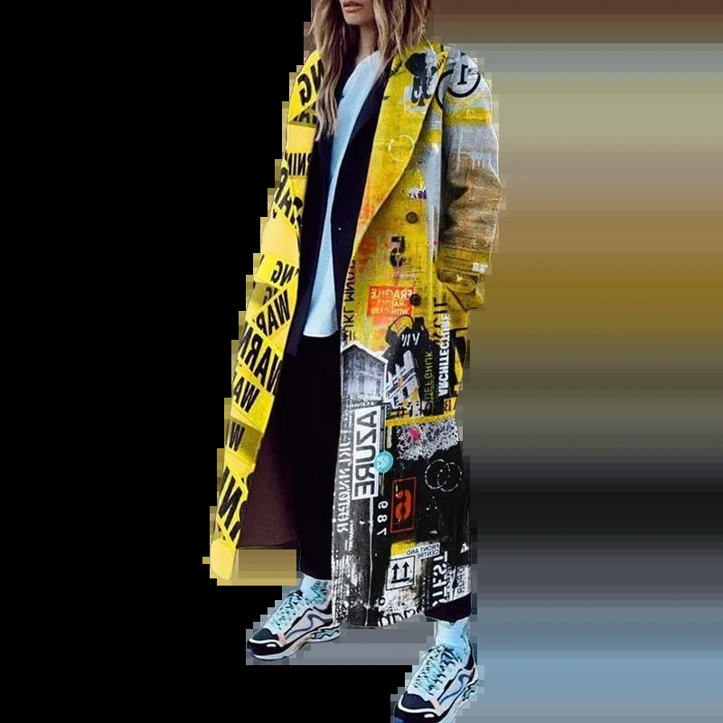 Spring/Autumn Collar Wool Blended Coat Loose Medium to Long Cartoon Character Printed Casual Coat Fashion Womens Wear LHX3548 241019