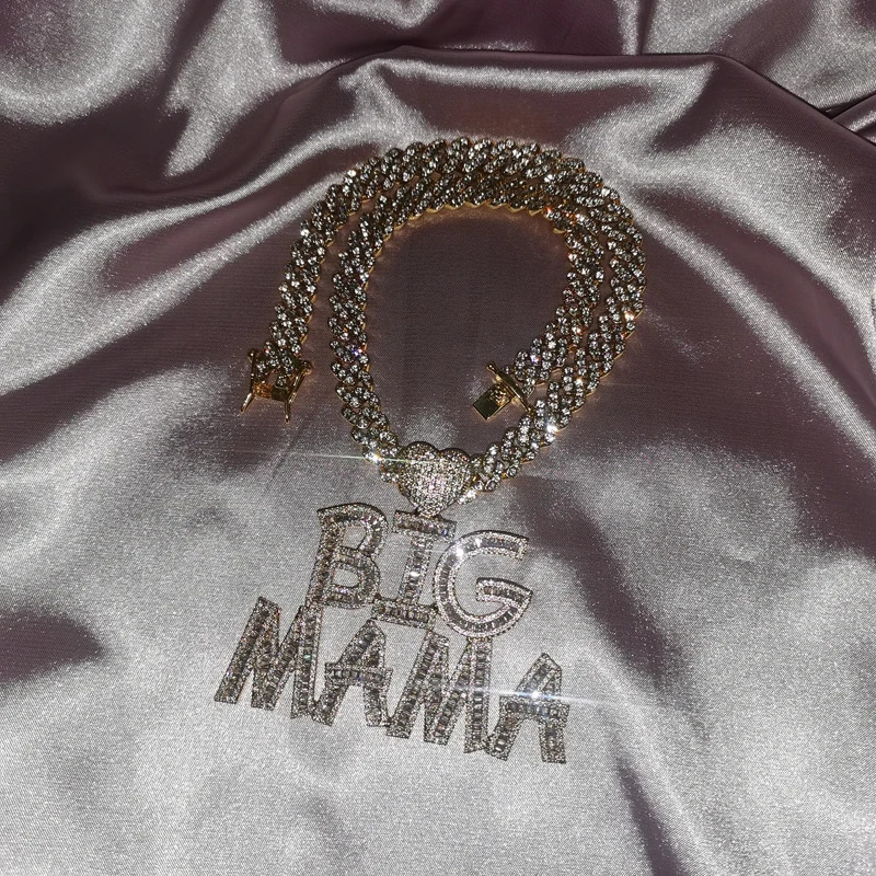 Baguette Letters Customized Name Pendant with Heart Hoop Personalized Nameplate With Rhinestone Cuban Chain Christmas Gift 241019
