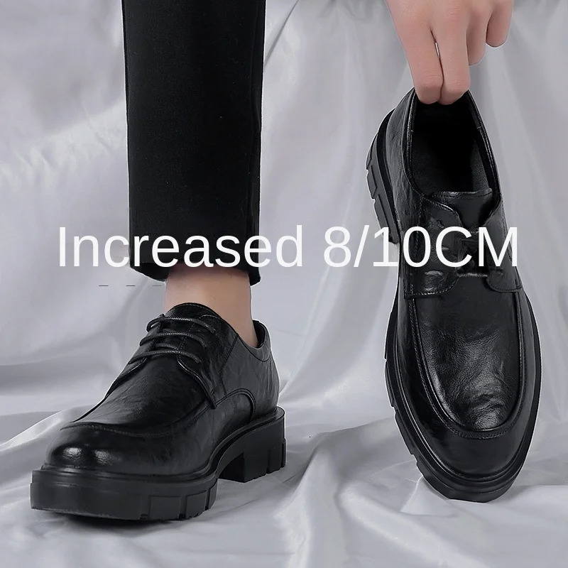 5 8 10 cm high heels mens fashion casual denim leather mens dress shoes UK breathable groom platform wedding shoes mens 241019