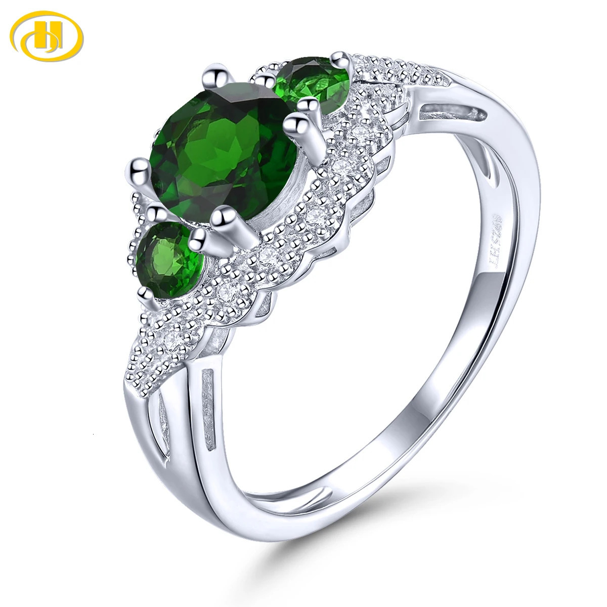 Stock Clearance Natural Chrome Diopside 925 Sterling Silver Ring Genuine Gemstone Special Style Fine Jewelry for Wedding 241010