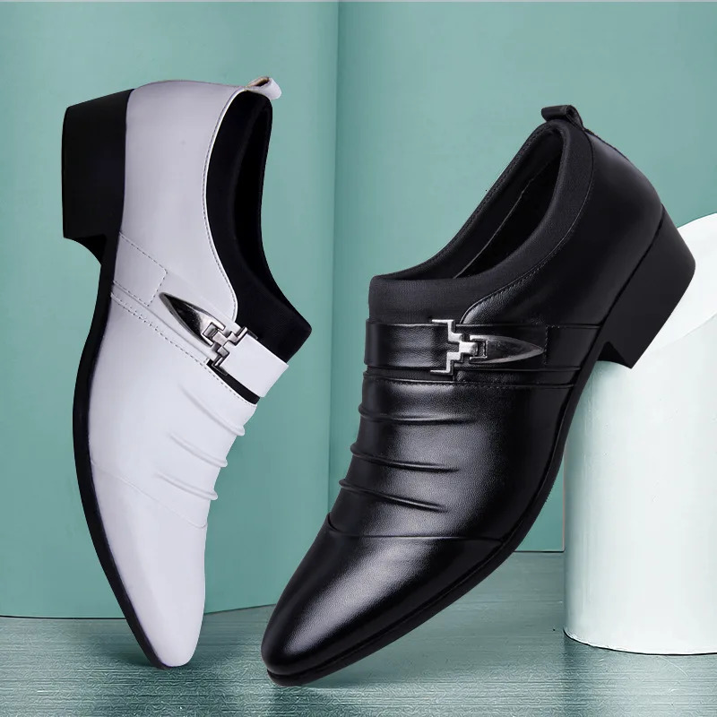 Classic mens shoes slide on black leather shoes suitable for mens plus size toe business casual mens wedding formal shoes 241019