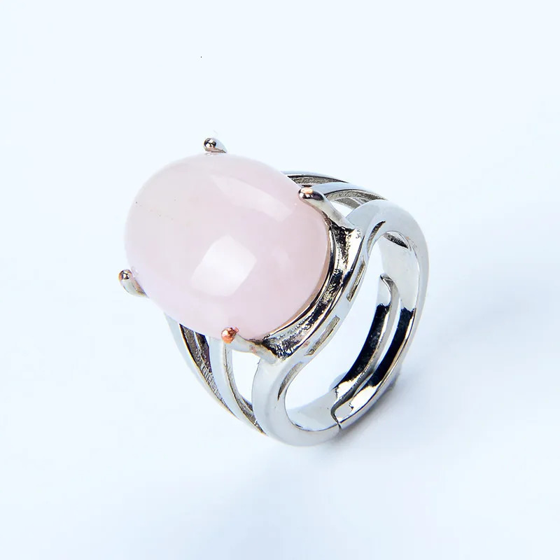 Women Fashion Ring Natural Stone Pink Quartz Purple Crystal Lapis Opening Rings Opal Oval Bead Adjustable Size Party Jewelry 241010