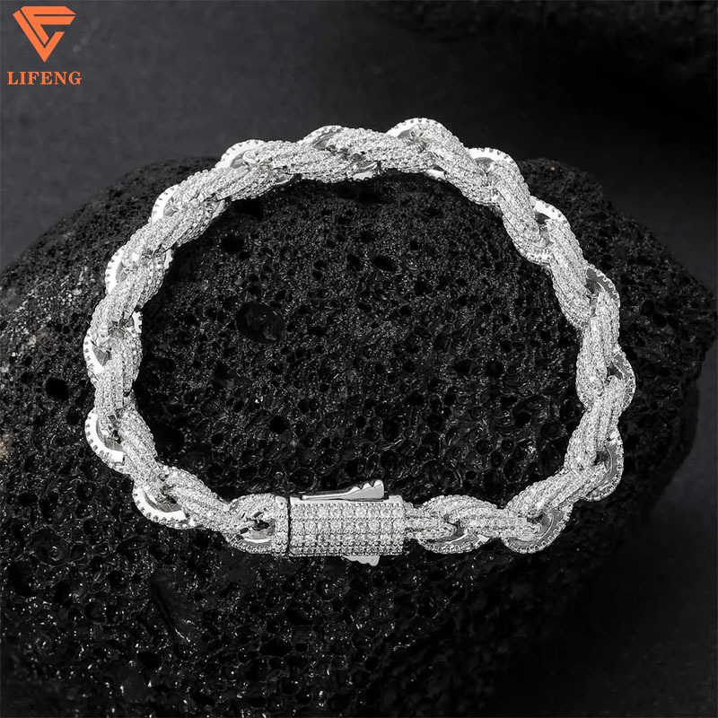 Fashion Jewelry 8mm Gold Plated 925 Sliver Moissanite Cuban Link Chain Rope Chain Necklace for Women Men