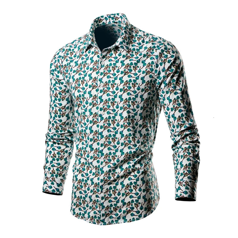 Spring/Summer Cotton Printed Shirt Romantic Beach Flower Long Sleeve Camissa Large M-6XL 241007