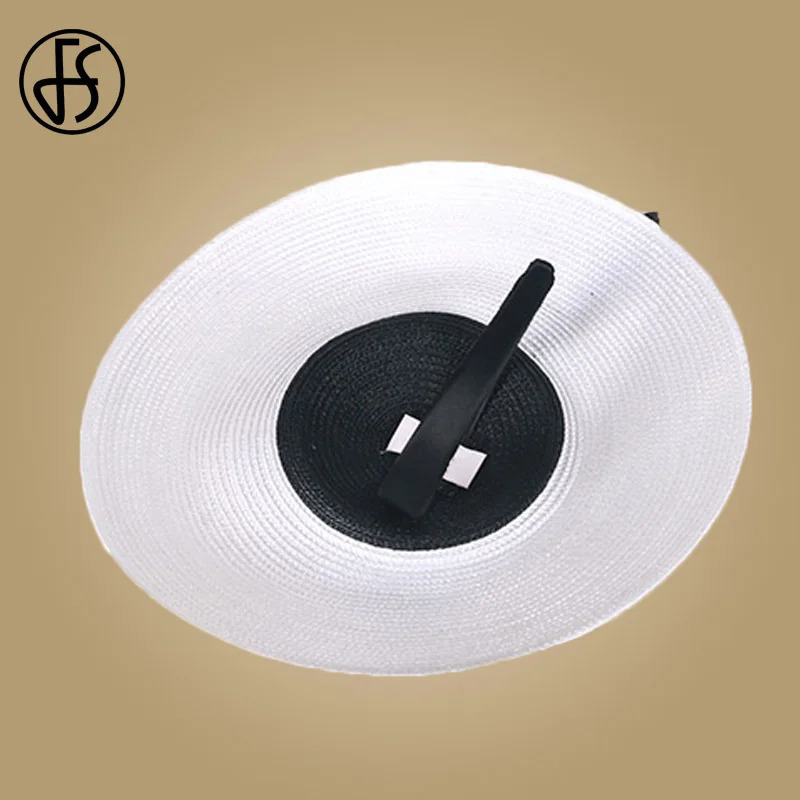 FS Fascinators Black and White Wedding Womens Pillbox Hat Sraw Fedora Black and White Womens Dress Sinamay Derby Hat 241019