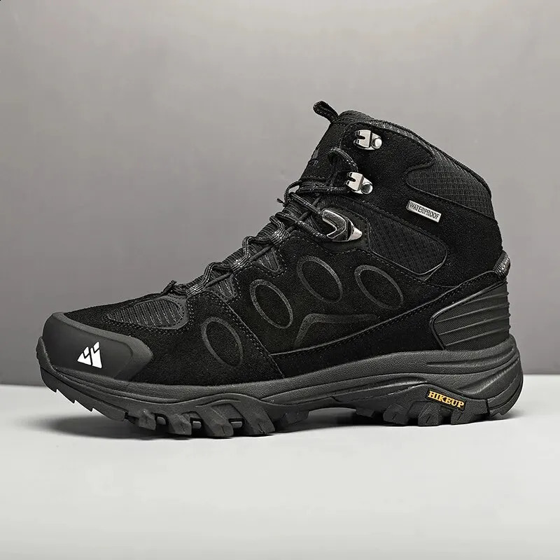 HIKEUP HighTop Men Hiking Boot Winter Outdoor Shoes LaceUp Nonslip Sports Casual Trekking Boots Man Suede Warm 241028