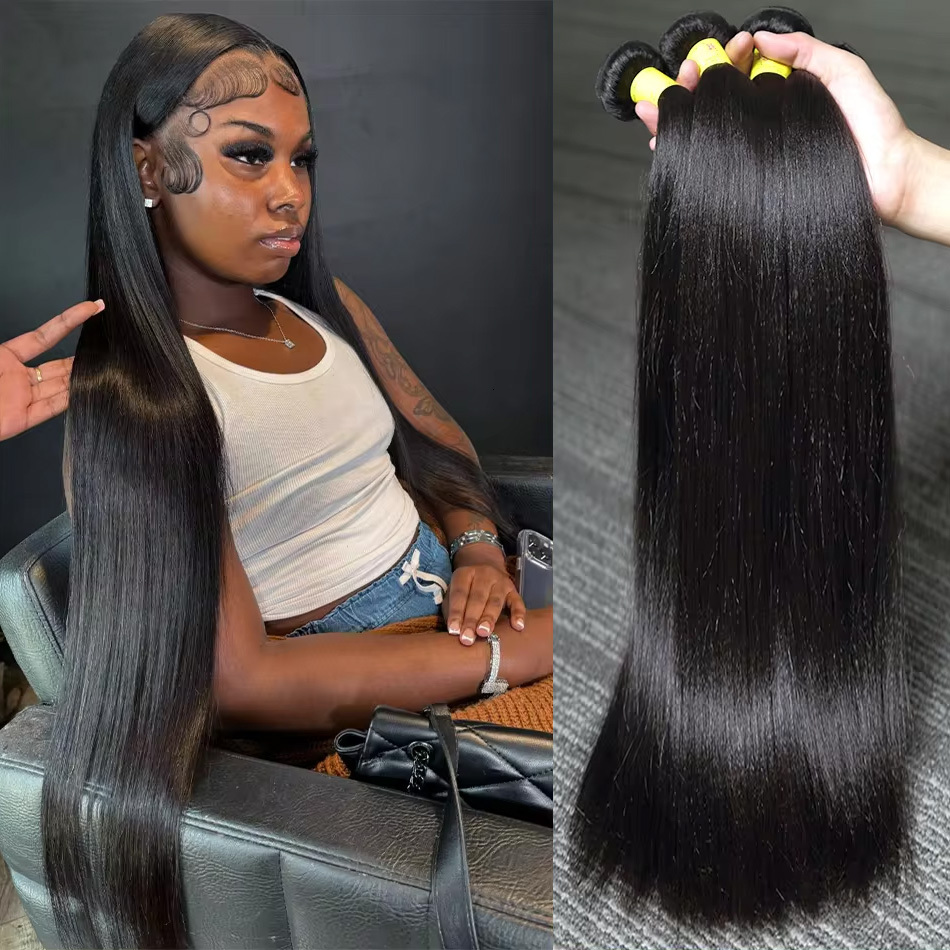 Wholesale Straight Bundle 100% Human 3 4 Bundles Natural Color 30 34 Inch Remy Hair Extensions Brazilian