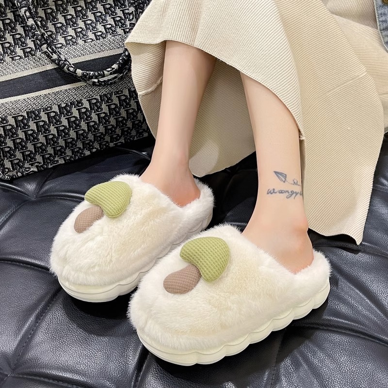 2024 New Winter Cute Mushroom Plush Warm and Anti slip Thick Bottom Indoor Cotton Slippers for Men and Women