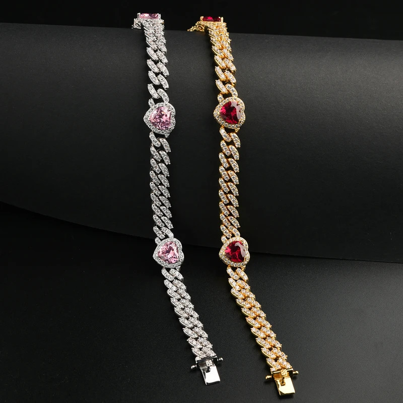 Grandbling Heart Shape 9MM A Zirconia Copper Cuban Chain Heart Choker Necklace for Women Jewelry Gifts 241019