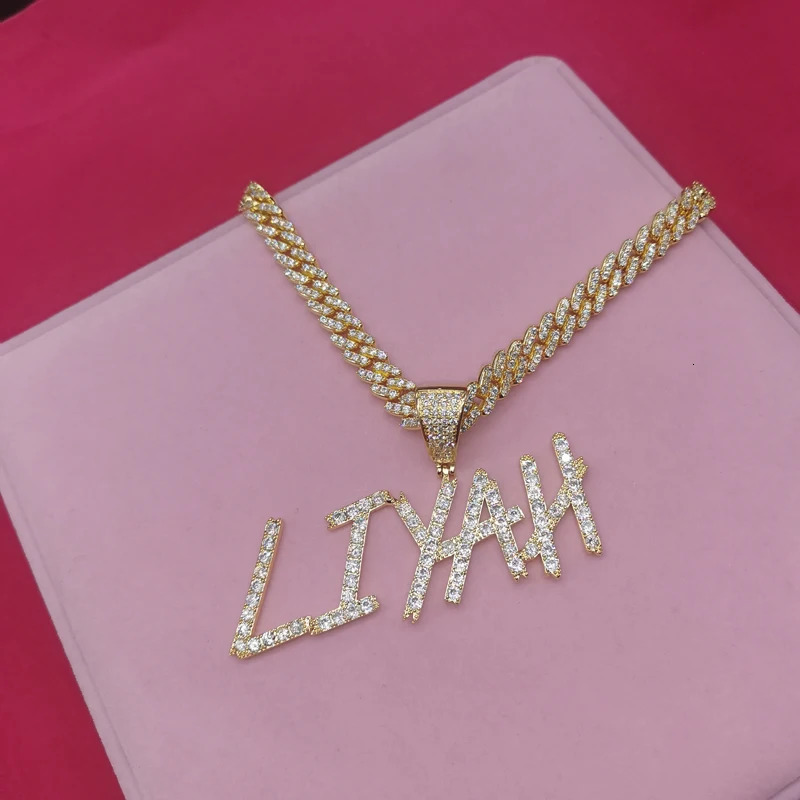 Custom Name Necklace with 9MM Zircon Cuban Chain for Women Men Sharp Bubble Letters Pendant Hip Hop Jewelry 241019