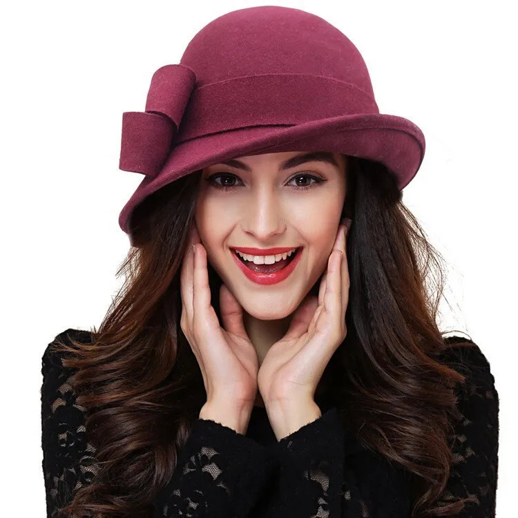 1920s womens winter hats Gatsby style floral warm wool fedora winter hats womens church hats Cloche Bonnet womens felt fedora 241019