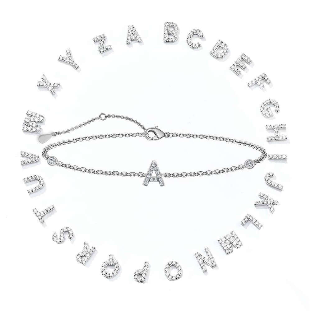 1 sier minimalist artificial zircon 26 letter A-Z bracelet suitable for women's daily wear Gold Chain Cute Charms Collier Alphabet Friends Gift